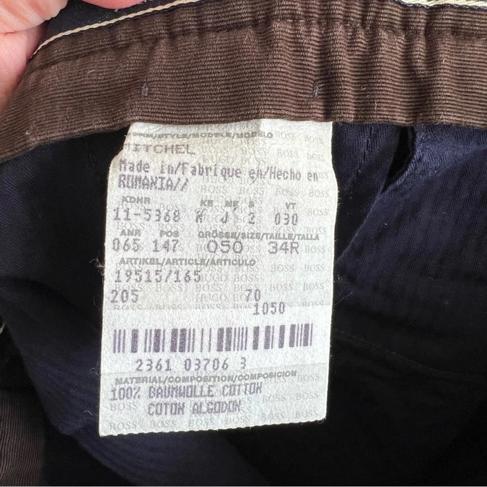 Hugo Boss‎ Men’s Corduroy Cotton Brown Trousers Mitchel Pleated Pants Size 34R